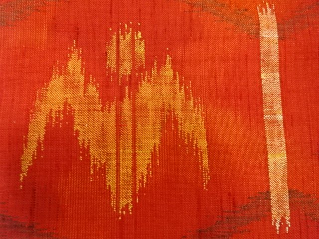  じゅらく製　手織り紬　抽象花模様織り出し　名古屋帯